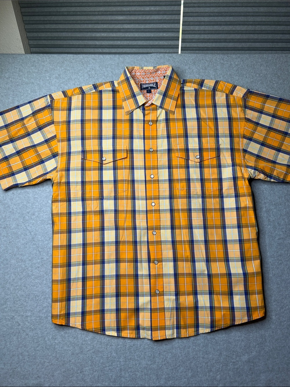 Panhandle Orange Plaid Short-Sleeve Western Shirt‎